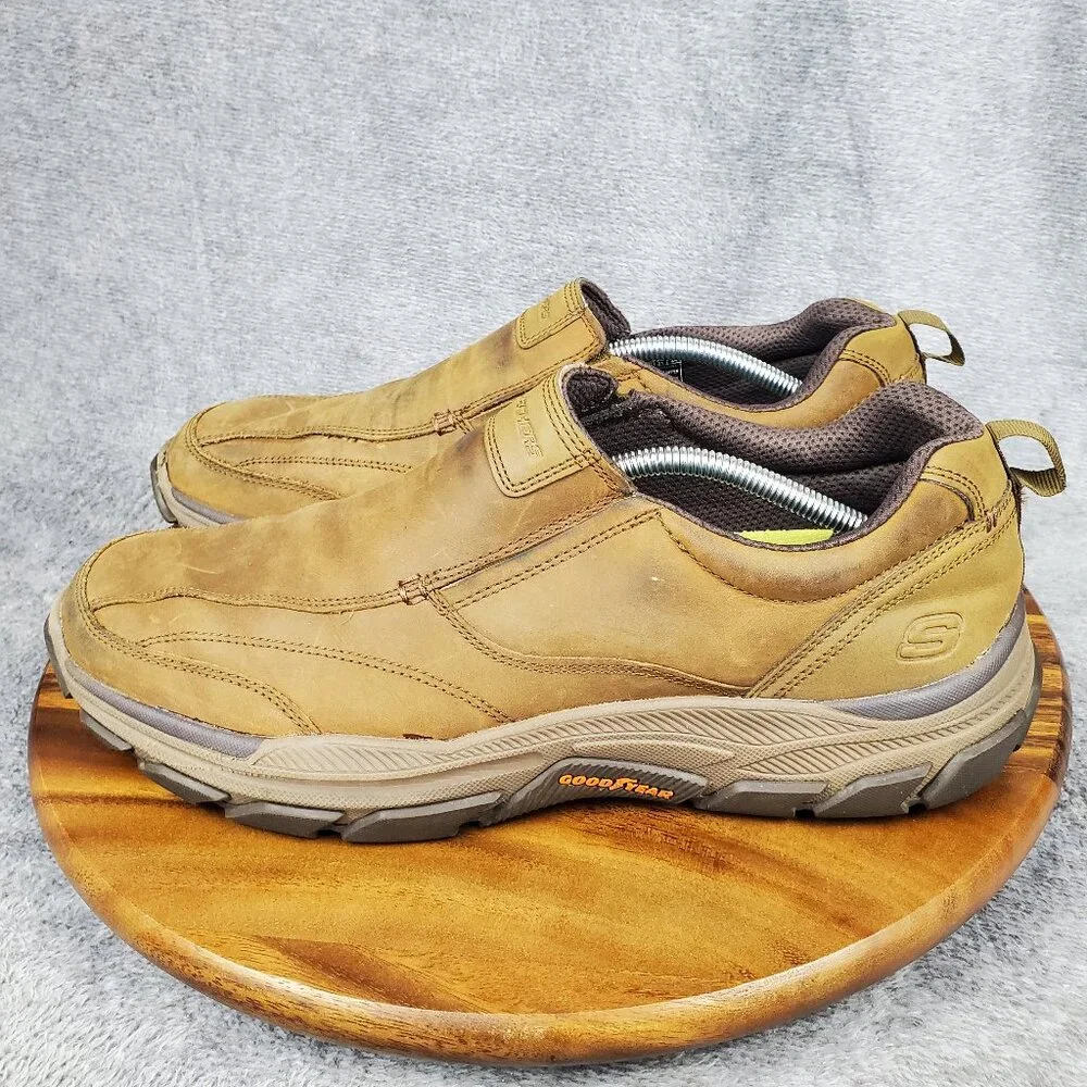 Skechers Shoes Mens 13 Brown Leather Slip On Bike Toe Comfort Relaxed Fit Casual_3
